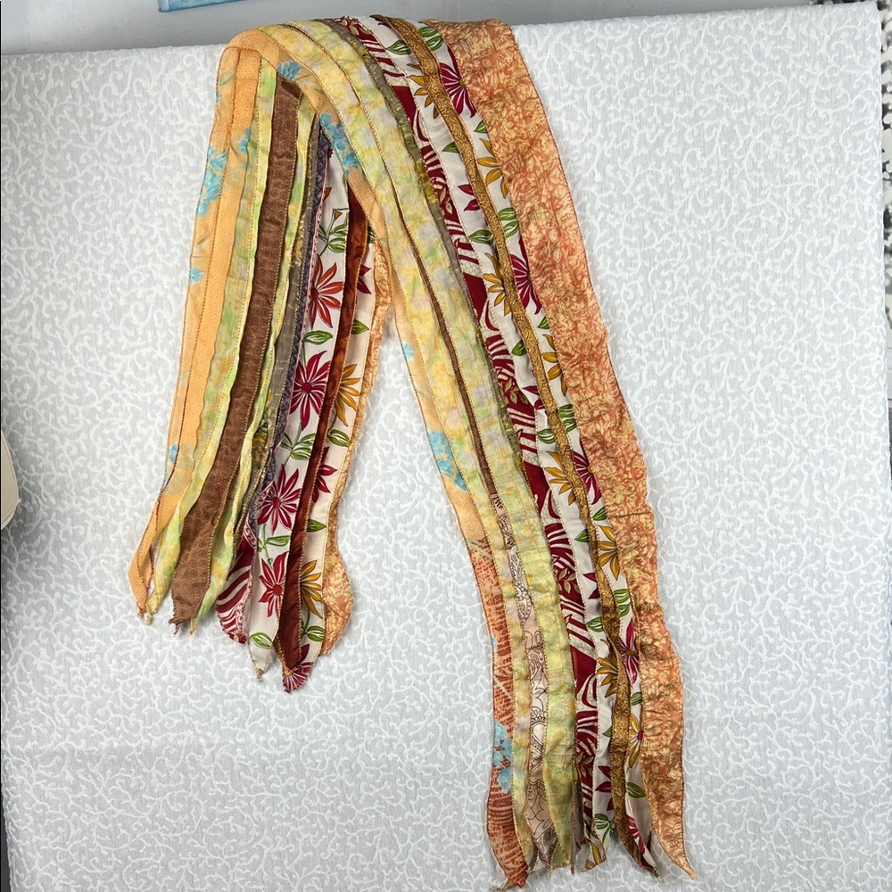 Colorful Striped Panel Scarf Size 75”:9” made of Indian saris hand crafted - Picture 3 of 8
